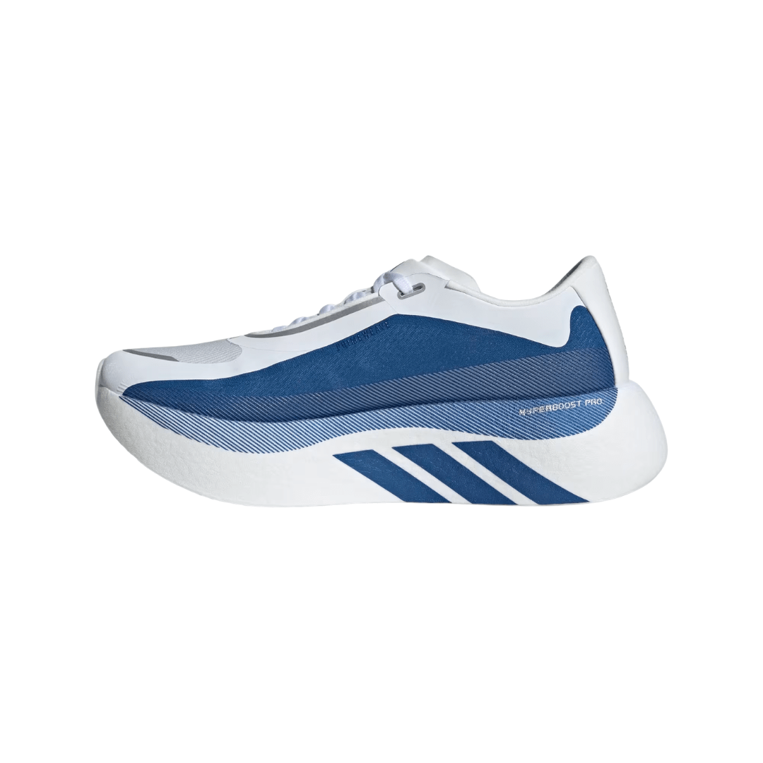 Front view of Cloud White and Equipment Blue Adidas shoes