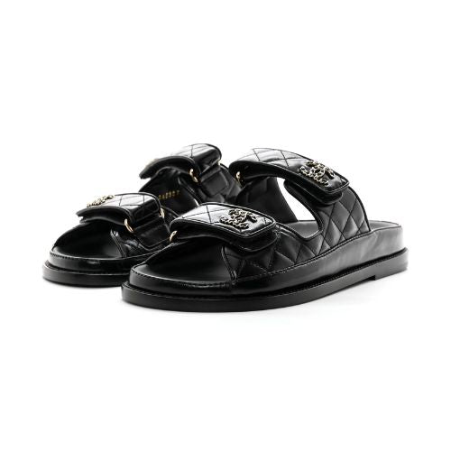 Buy Chanel CC Touch Strap Leather Sandals - Luxury Dubai