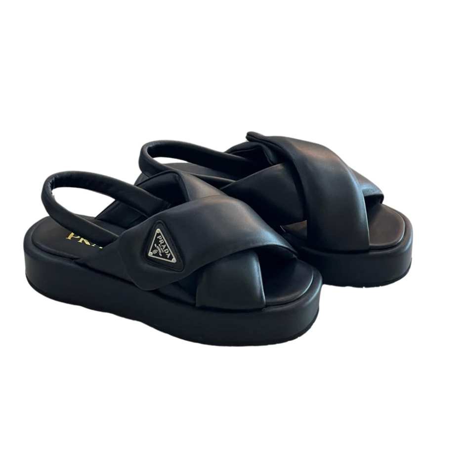 Luxury Prada Triangle Logo Padded Sandals - Luxury Dubai