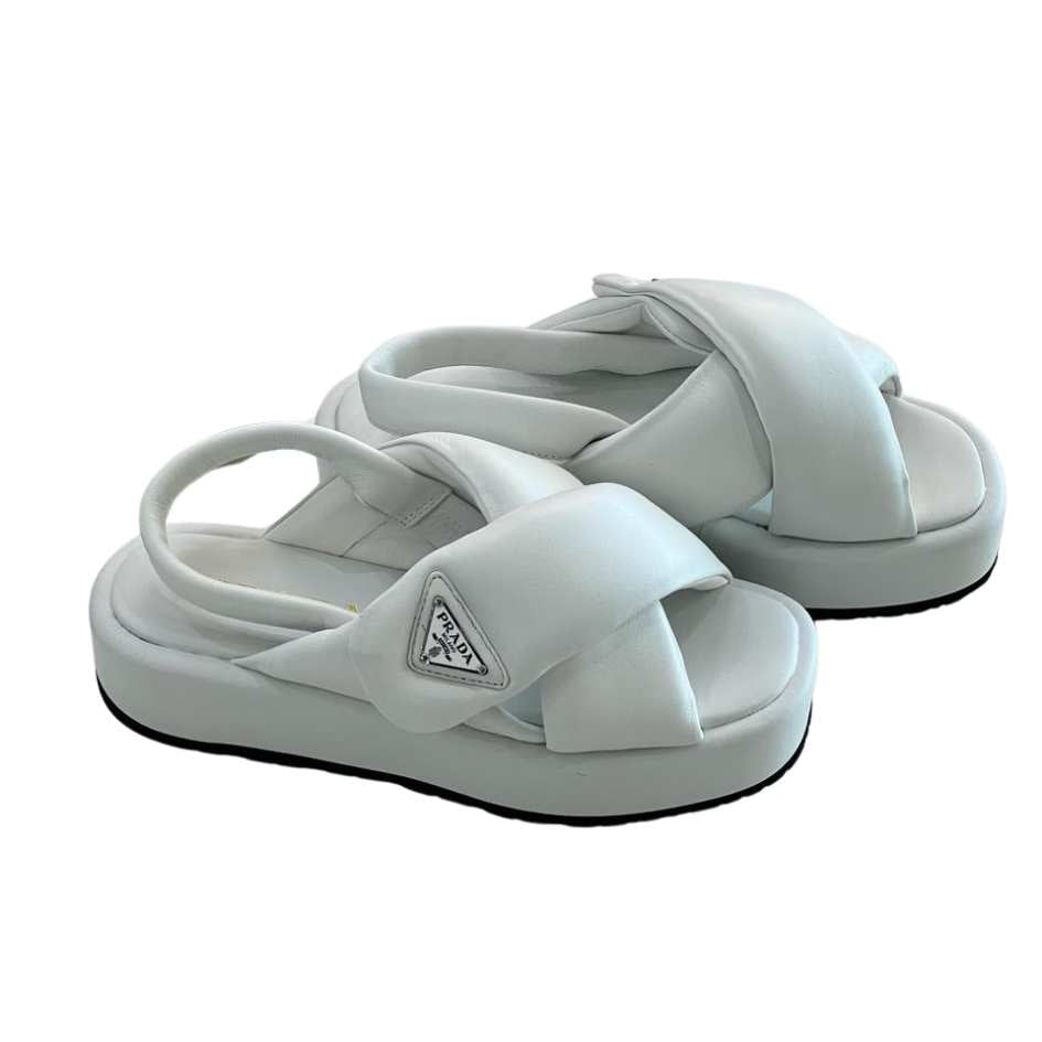 Luxury Prada Triangle Logo Padded Sandals - Luxury Dubai
