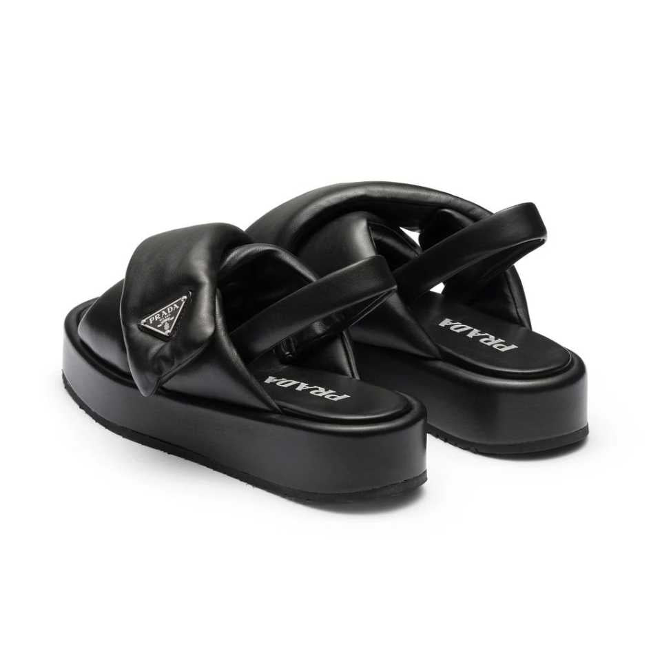 Luxury Prada Triangle Logo Padded Sandals - Luxury Dubai