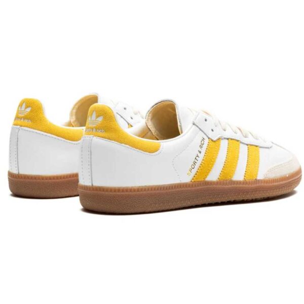 Step up your fashion game with the Adidas Samba OG in white/yellow. This Sporty & Rich edition brings a touch of luxury to your look. Don't miss out on this stylish pair