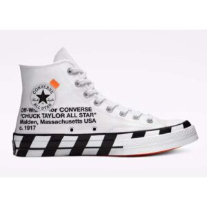 Elevate your style with these exclusive Off White x Converse Chuck 70 high top sneakers. Featuring a chic black and white checkered pattern