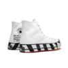 Make a statement with these high top sneakers from the exclusive Off White x Converse Chuck 70 collection. The black and white checkered pattern exudes a trendy and fashionable vibe