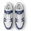 Experience the epitome of luxury with these LV Trainer Sneakers. The blue and white print adds a touch of sophistication to your look. Get yours now
