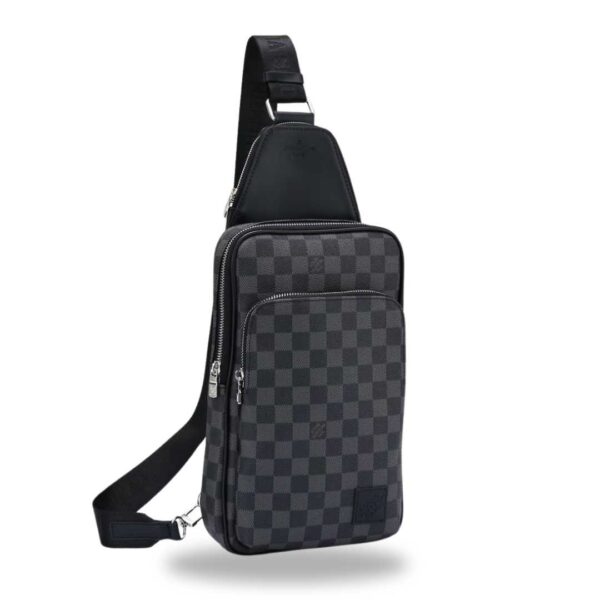 Stay stylish and organized with this chic Lv Crossbody Slingbag. Embrace the timeless appeal of a black and white checkered backpack with a convenient strap. Upgrade your fashion game today