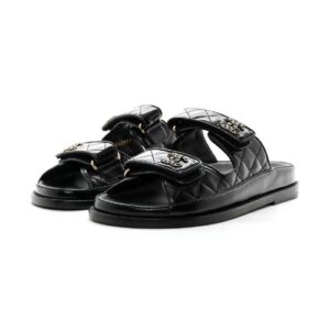 Chanel CC Touch Strap Leather Sandals _ chanel _ chanel shoes _ chanel sandals _ chanel flats _ chanel shoes women _ chanel slippers _ chanel slides _ chanel mules _ chanel flat sandals _ نعال شانيل _ chanel black sandals _ buy chanel online dubai _ chanel ladies shoes