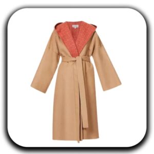 Loewe Anagram Hood Belted Wool Coat _ loewe coat _ loewe ladies coat _ long coat for ladies