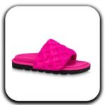 Lv Pink Neoprene Pool Pillow Flat Sandals _ lv slippers for ladies _ lv slippers woman _ lv slippers fluffy _ lv slippers for women _ louis vuitton pink slippers _ women pink slippers _ dark pink slippers